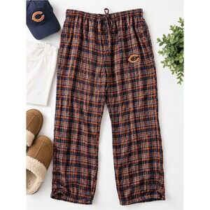 NFL Chicago Bears Plaid Flannel Pajama Lounge Pants Navy Orange Size Large